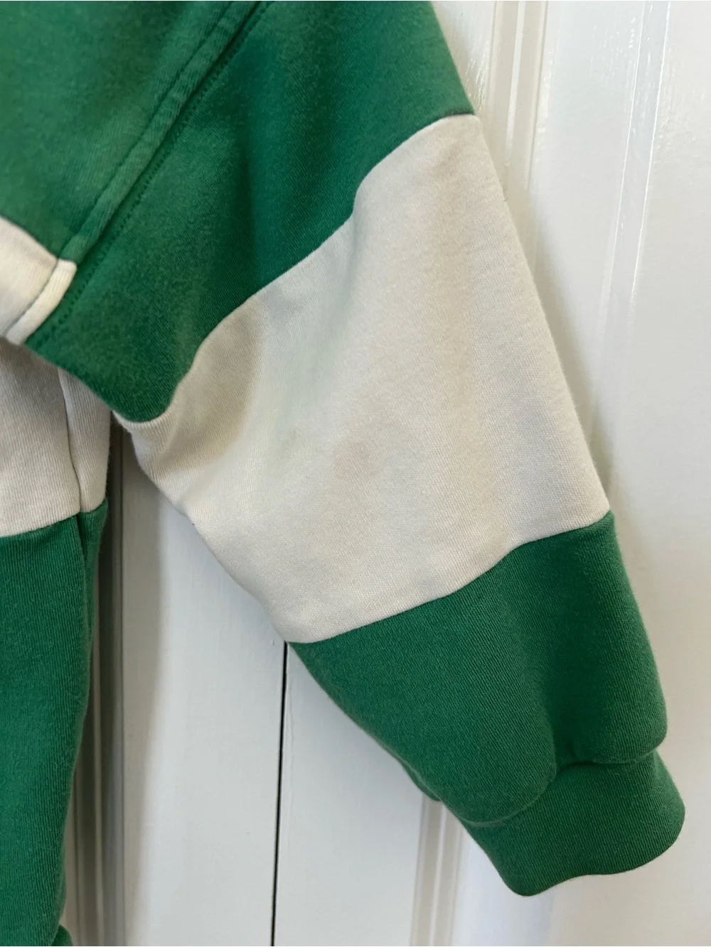 Mini Rodini organic size 2-3 years green white stripes rugby top flower patch